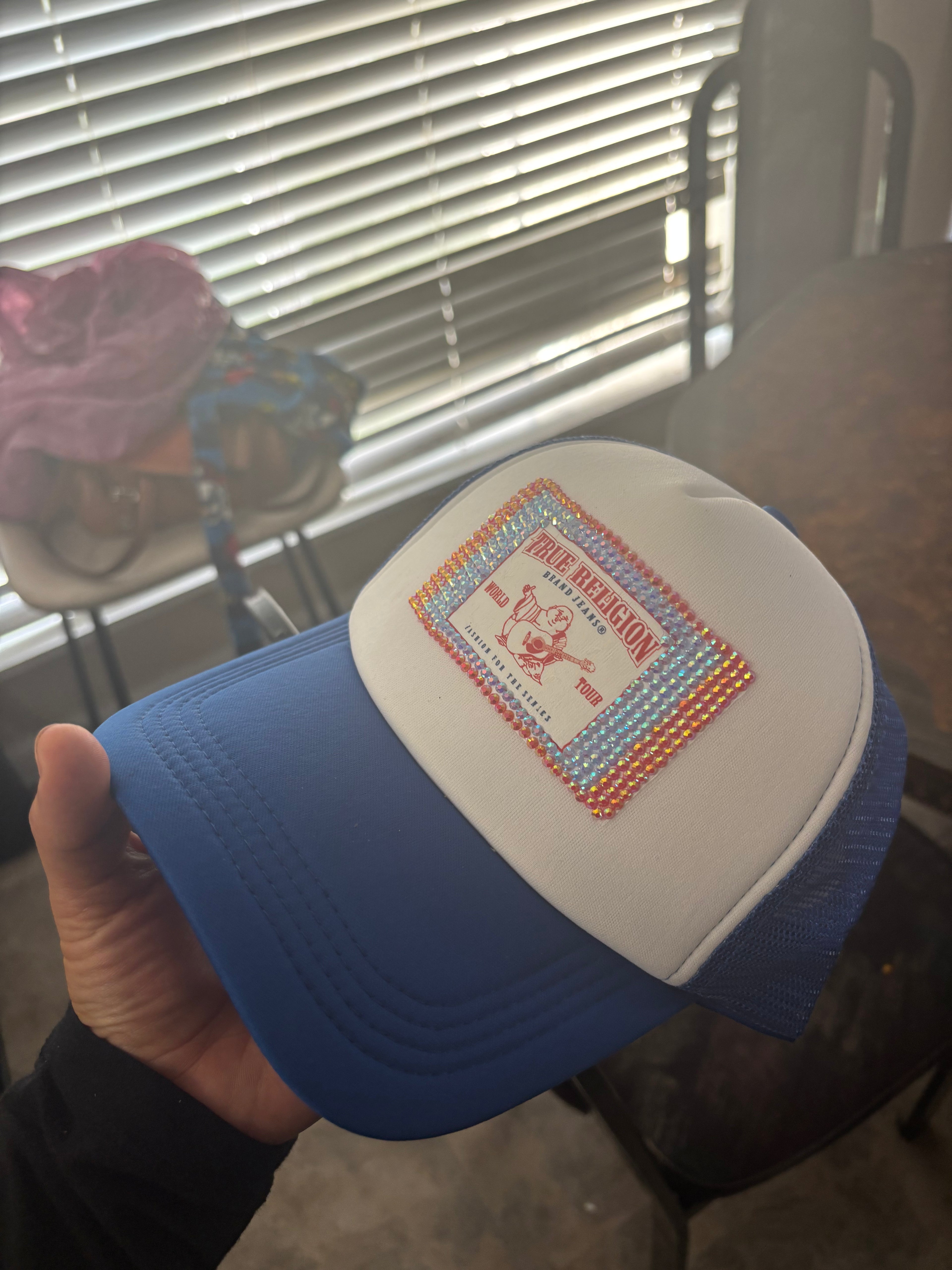Custom bling out true religion hat
