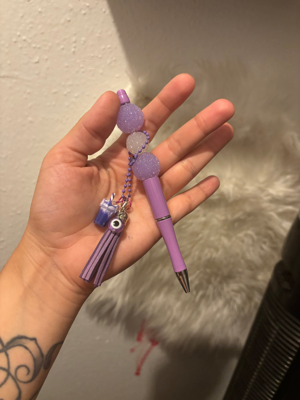 Custom purple pen and mini keychain set