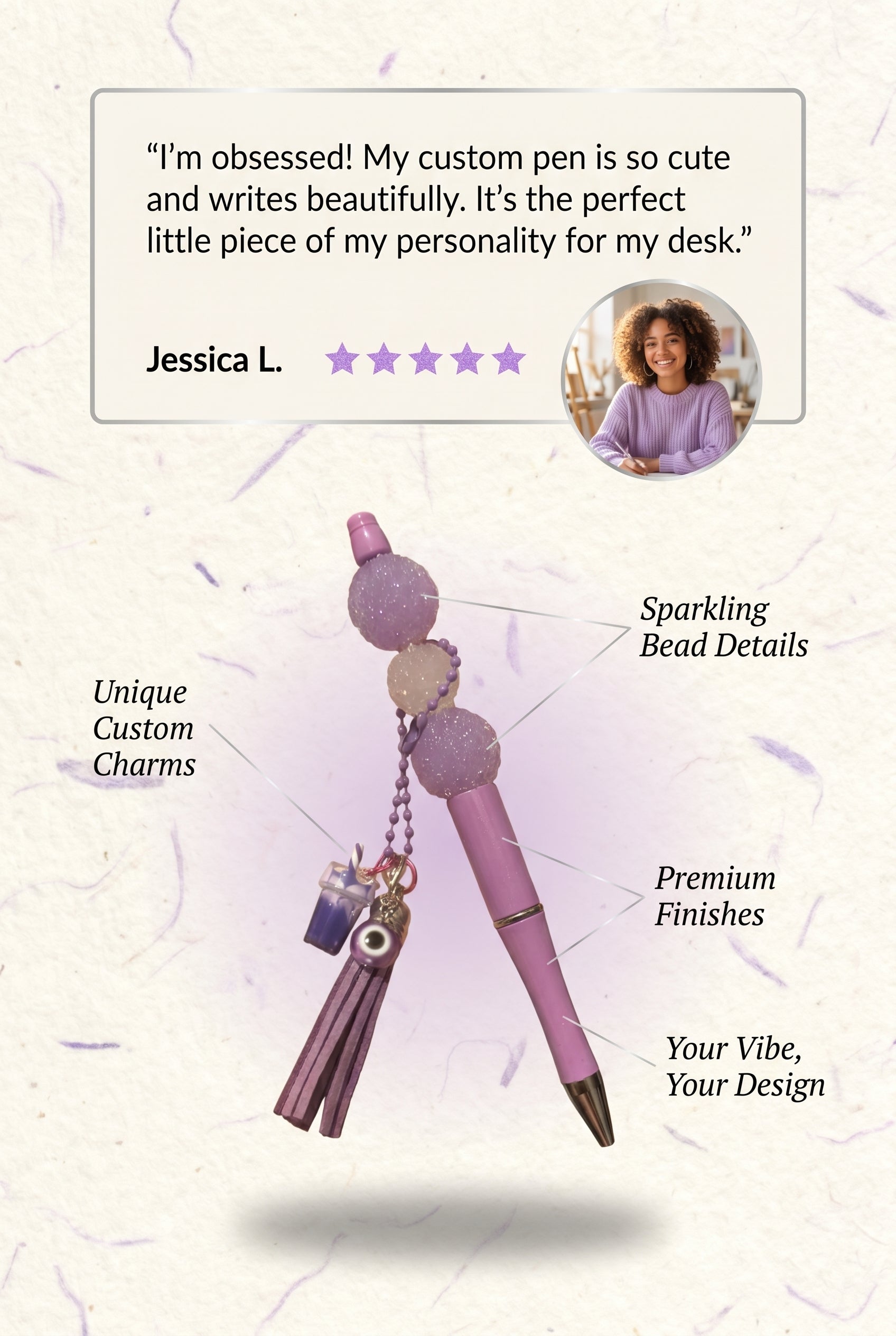 Custom purple pen and mini keychain set